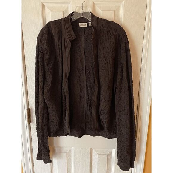 Chico's Womens Open Front Collared Fukuro Cardigan Sweater Brown Sz 1 - Picture 3 of 6
